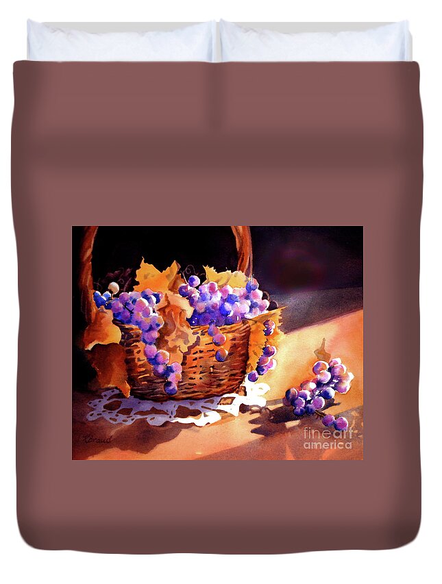 Still-life Duvet Cover featuring the painting Grapes and Basket by Kathy Braud