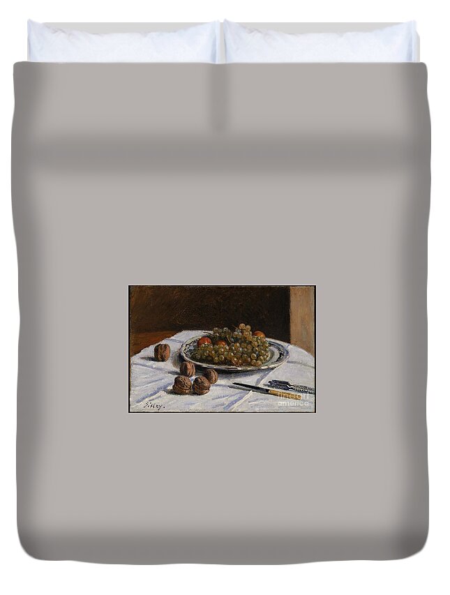 Grapes And Walnuts On A Table Duvet Cover featuring the painting Grapes and Walnuts on a Table by MotionAge Designs