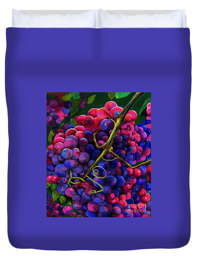 Grapes Duvet Cover featuring the painting Grapevine Joy by Jackie Case