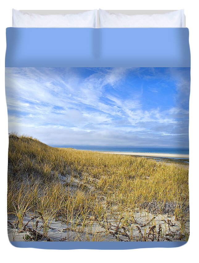Dunes Duvet Cover featuring the photograph Grassy Sand Dunes Overlooking the Beach by Charles Harden