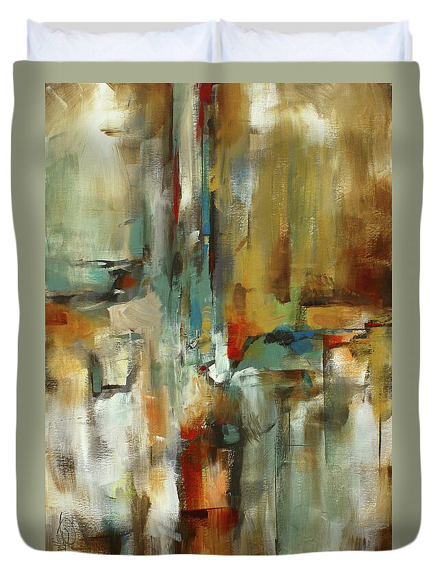 Geometric Duvet Cover featuring the painting Gravity by Michael Lang