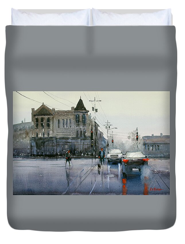 Oshkosh Duvet Cover featuring the painting Gray Day in Oshkosh by Ryan Radke