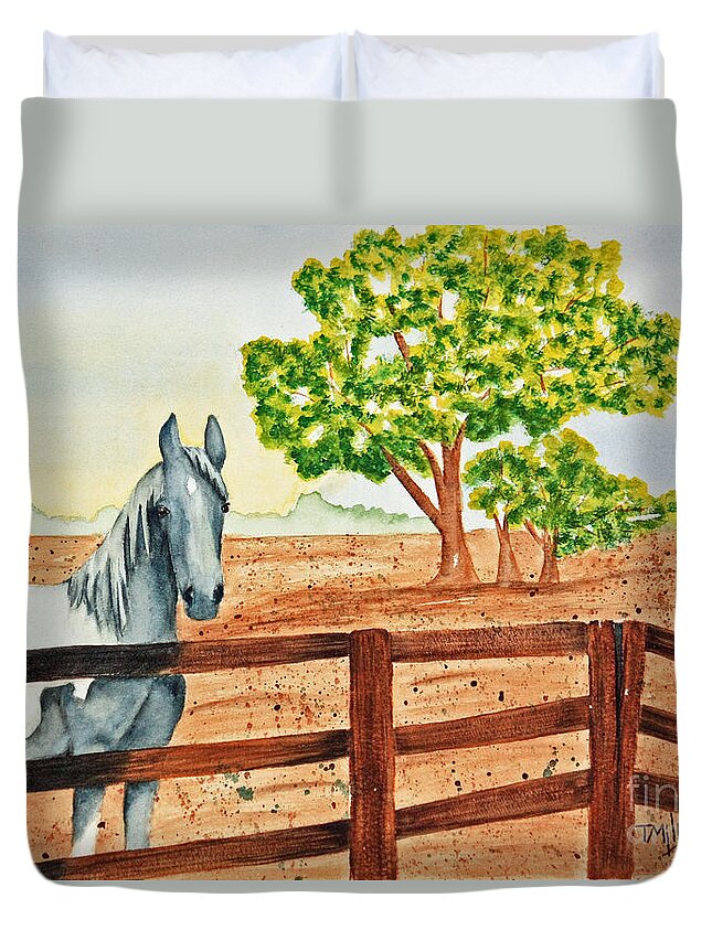 Horse Duvet Cover featuring the painting Gray Mare by Terri Mills