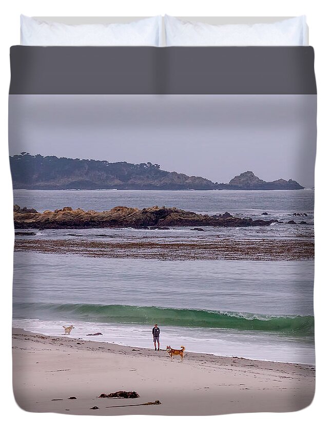 Carmel Duvet Cover featuring the photograph Gray Morning on Carmel Beach by Derek Dean