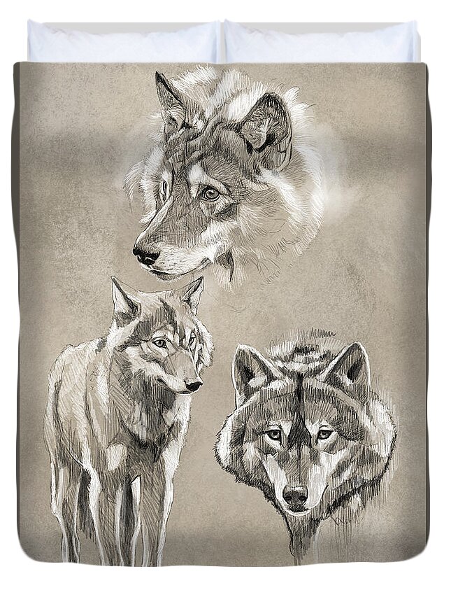 Wolf Duvet Cover featuring the painting Gray Wolf by Arie Van der Wijst