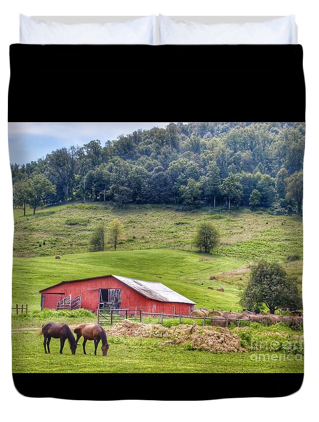 Barn Duvet Cover featuring the photograph Grazing by Kerri Farley