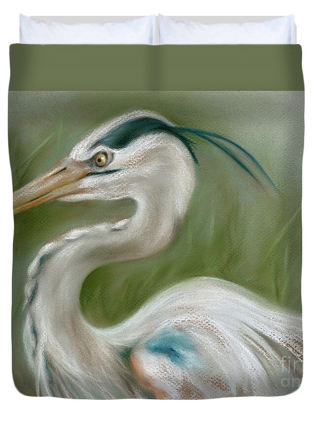 Bird Duvet Cover featuring the painting Great Blue Heron by MM Anderson