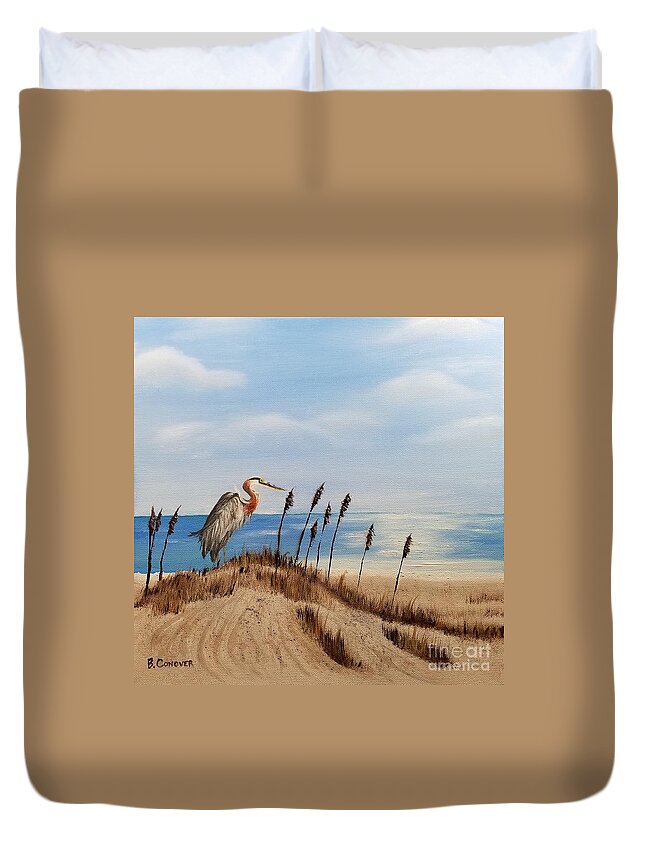 Blue Heron Duvet Cover featuring the painting Great Blue Heron - Outer Banks by Bev Conover