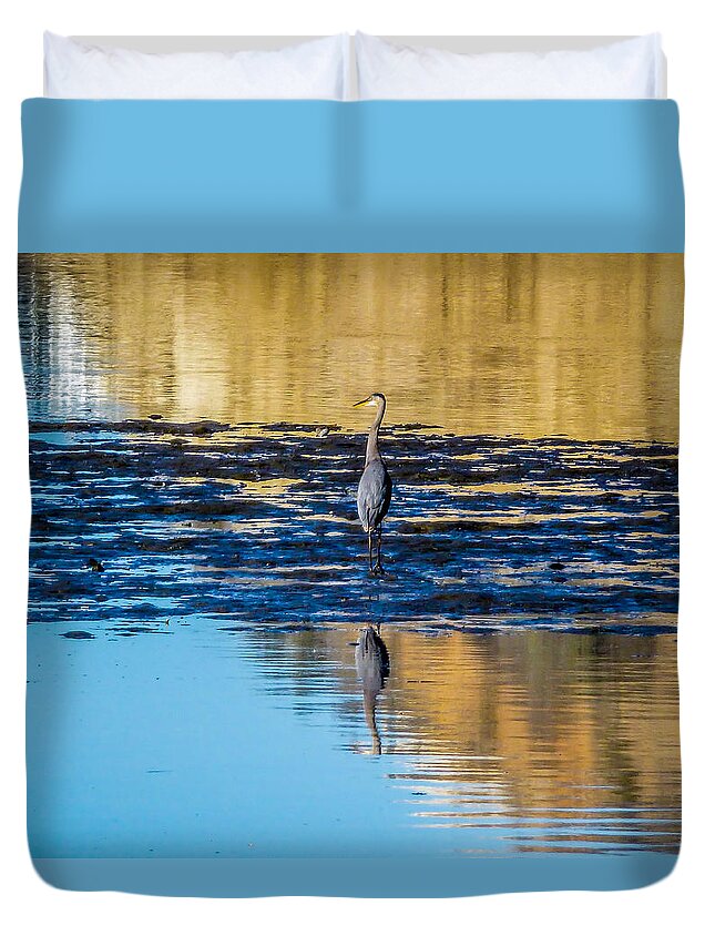Great Blue Heron Duvet Cover featuring the photograph Great Blue Heron by Pamela Newcomb