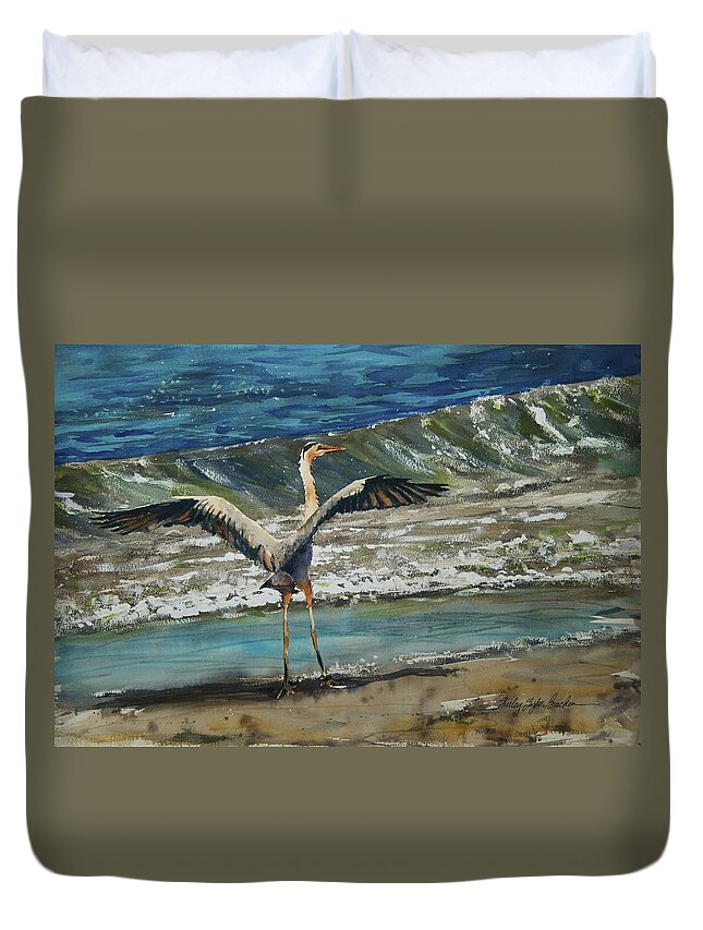 Great Blue Duvet Cover featuring the painting Great Blue Heron by Shirley Sykes Bracken