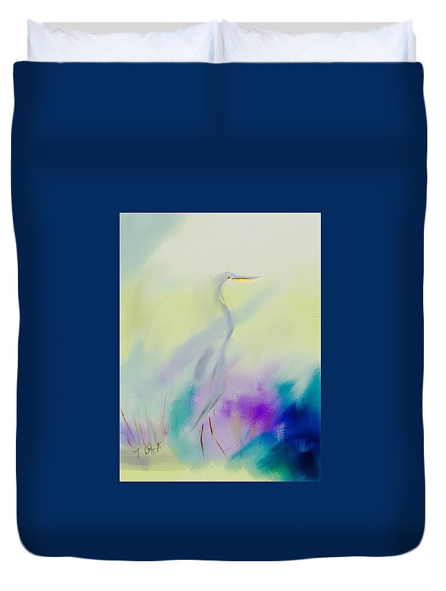 Ipad Painting Duvet Cover featuring the digital art Great Blue Heron Sillouette Abstract by Frank Bright