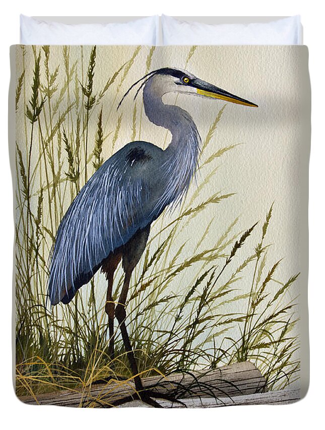 Great Blue Heron Duvet Cover featuring the painting Great Blue Heron Splendor by James Williamson