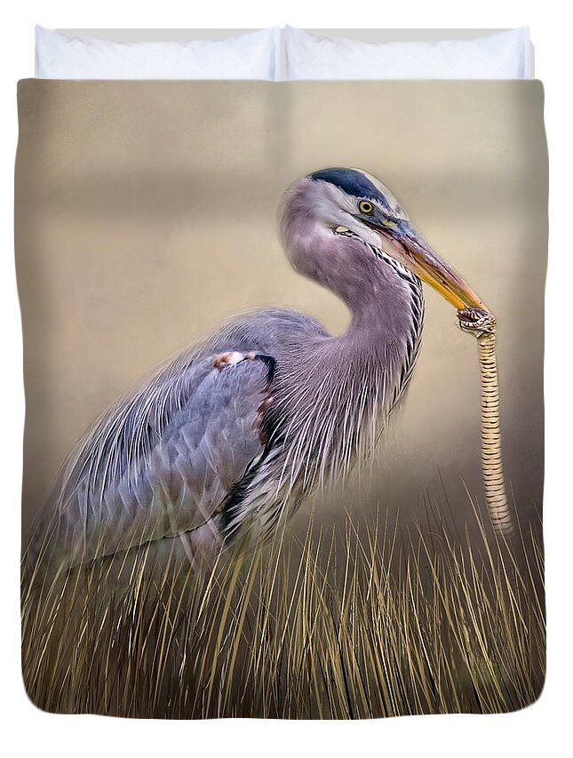 Herons Duvet Cover featuring the photograph Great Blue Heron With Lunch by DB Hayes