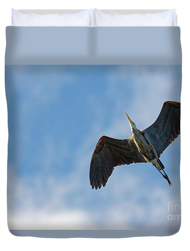 Heron Duvet Cover featuring the photograph Great Blue Yonder by Natural Focal Point Photography