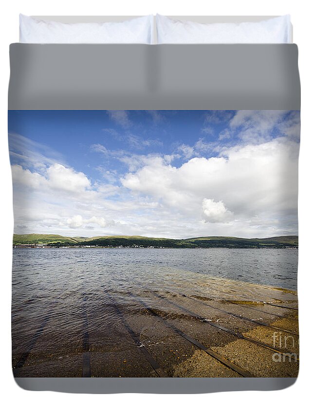Landscape Duvet Cover featuring the photograph Great Cumbrae slipway by Steev Stamford