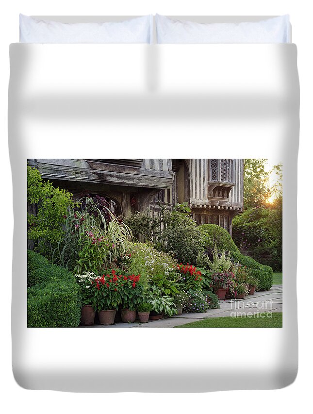 Sunset Duvet Cover featuring the photograph Great Dixter House and Gardens at Sunset 2 by Perry Rodriguez
