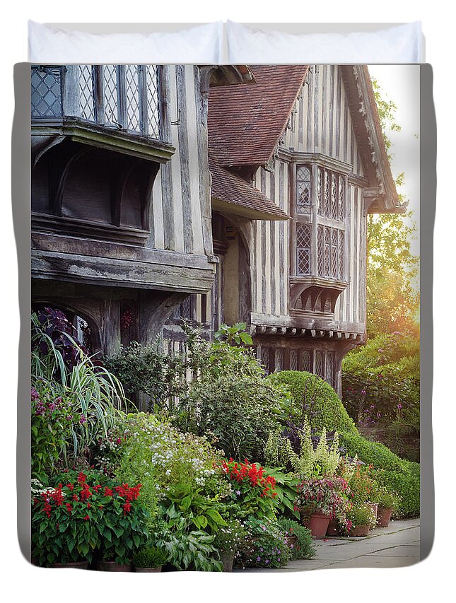Sunset Duvet Cover featuring the photograph Great Dixter House and Gardens at Sunset by Perry Rodriguez