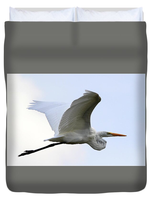 Great Egret Duvet Cover featuring the photograph Great Egret Port Jefferson New York by Bob Savage