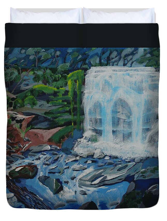 Waterfall Duvet Cover featuring the painting Great Falls by David Bigelow
