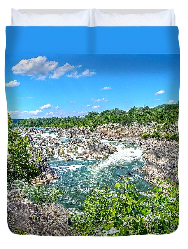 Great Falls Duvet Cover featuring the photograph Great Falls on the Potomac by Don Mercer