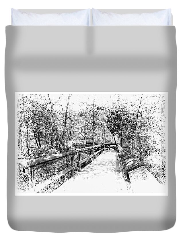 Great Duvet Cover featuring the photograph Great Falls Walkway by Margie Wildblood