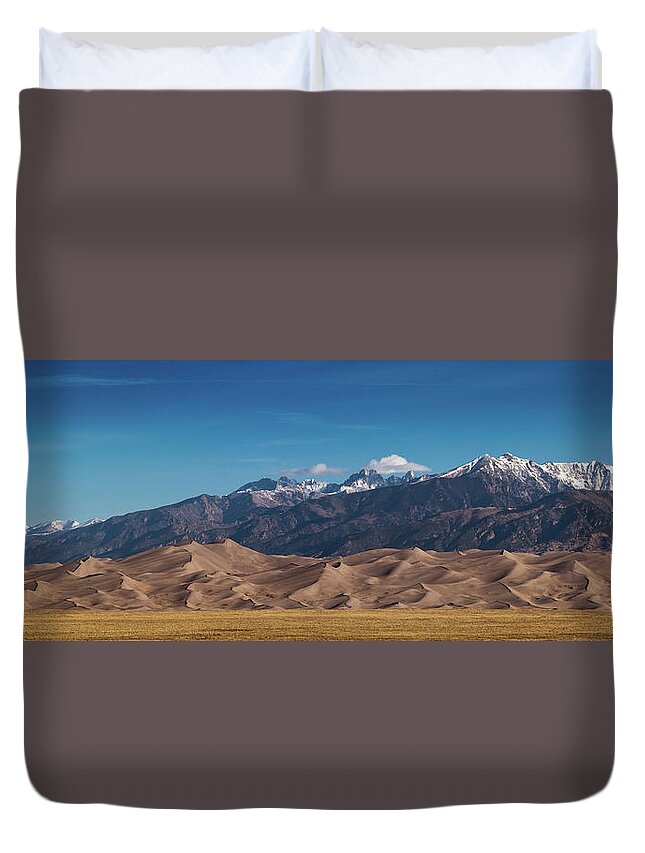 Great Sand Dunes Duvet Cover featuring the photograph Great Sand Dunes Panorama 3to1 by Stephen Holst