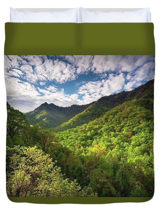Great Smoky Mountains Duvet Cover featuring the photograph Great Smoky Mountains Gatlinburg TN Spring Scenic Landscape by Dave Allen