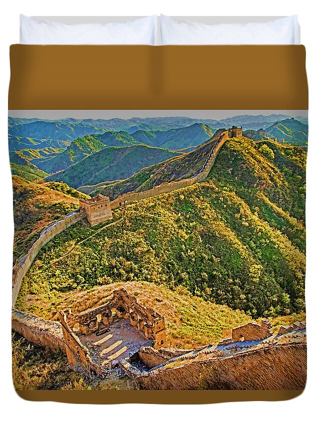 China Duvet Cover featuring the photograph Great Wall Descending by Dennis Cox