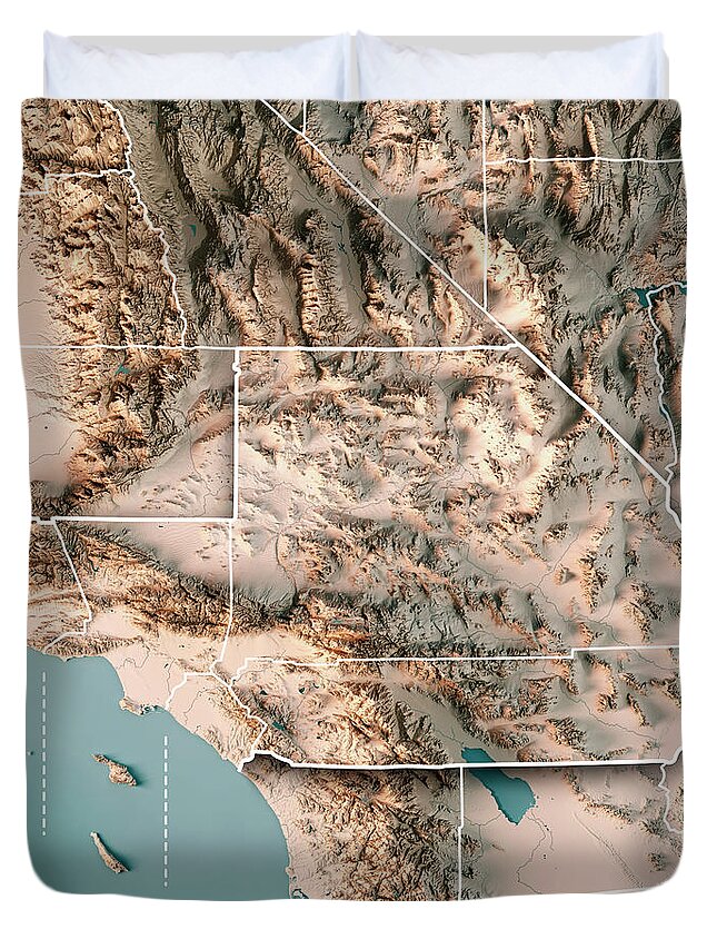 Greater Los Angeles Area Duvet Cover featuring the digital art Greater Los Angeles Area USA 3D Render Topographic Map Neutral B by Frank Ramspott