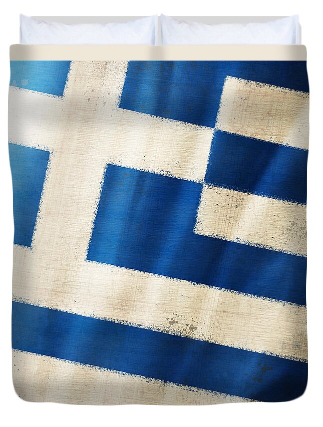 Chalk Duvet Cover featuring the photograph Greece flag by Setsiri Silapasuwanchai
