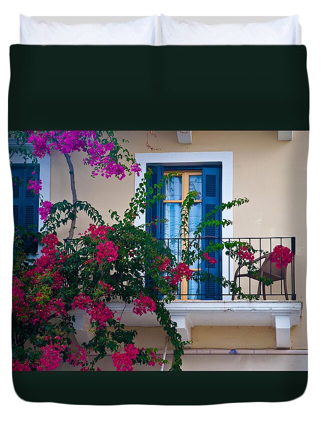 Greek Balcony Duvet Cover featuring the photograph Greek Beauty by Rob Hemphill