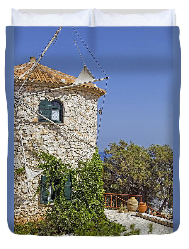 Greek Duvet Cover featuring the photograph Greek Windmill by Rainer Kersten