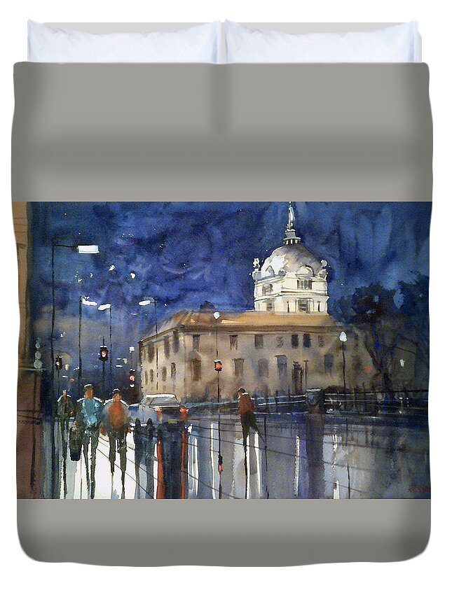Green Bay Duvet Cover featuring the painting Green Bay Lights by Ryan Radke