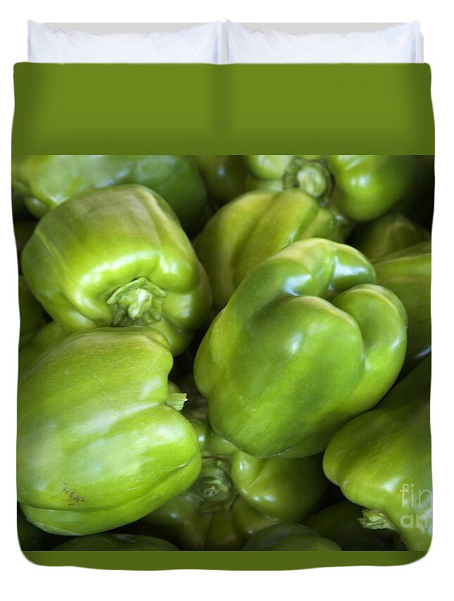 Sweet Bell Peppers Duvet Cover featuring the photograph Green Bell Peppers by Inga Spence