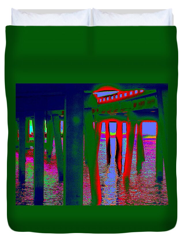 Bridge Duvet Cover featuring the digital art Green Bridge by Larry Beat