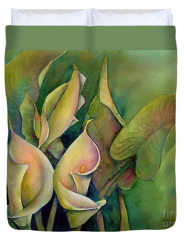Calla Lily Duvet Cover featuring the painting Green Calla Lilies by Amy Kirkpatrick
