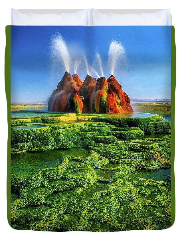 America Duvet Cover featuring the photograph Green Fly Geyser by Inge Johnsson