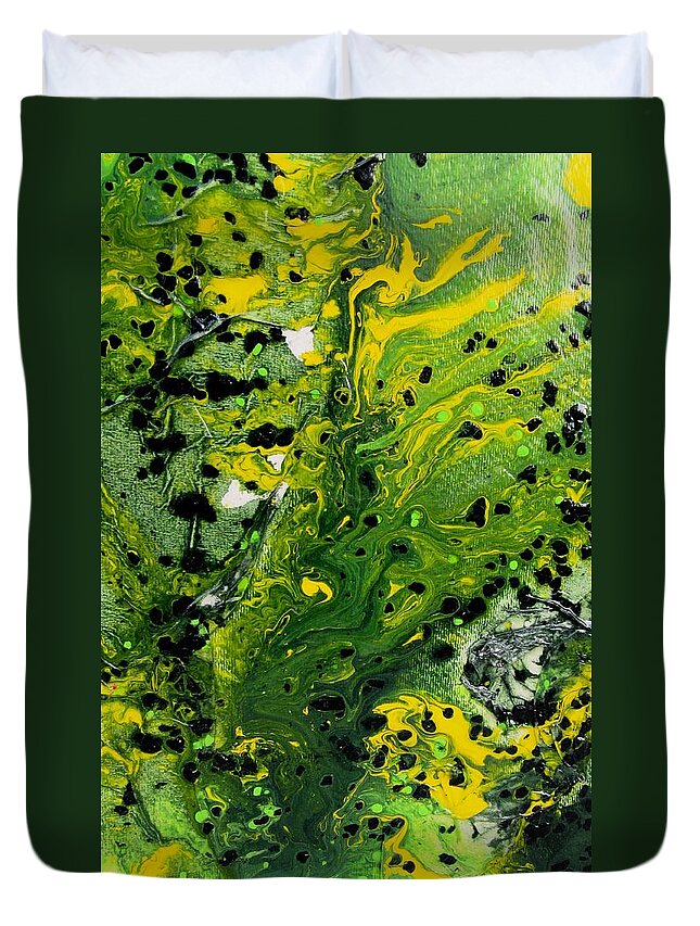 Abstract Duvet Cover featuring the painting Green Green by Louise Adams