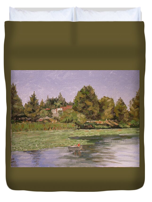 Impresssionist Duvet Cover featuring the painting Green Lake Summer by Stan Chraminski