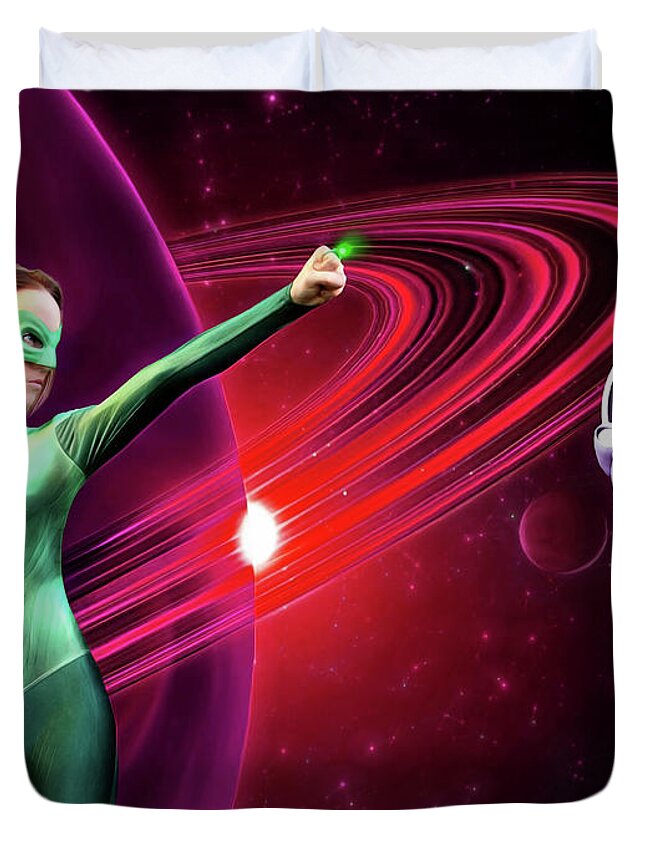Green Duvet Cover featuring the photograph Green Lantern Red World by Jon Volden
