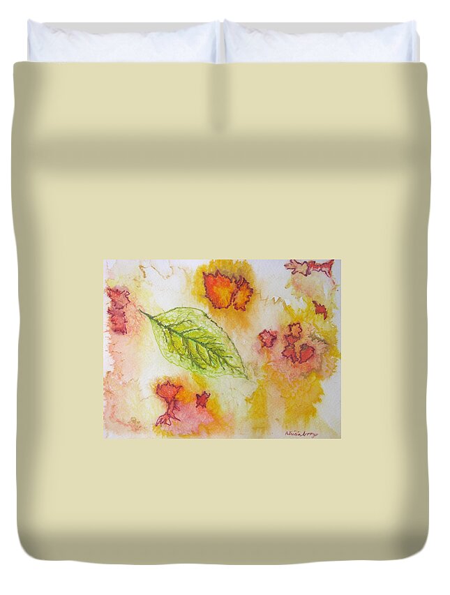 Nature Duvet Cover featuring the painting Green Leaf of Fall by Patricia Arroyo