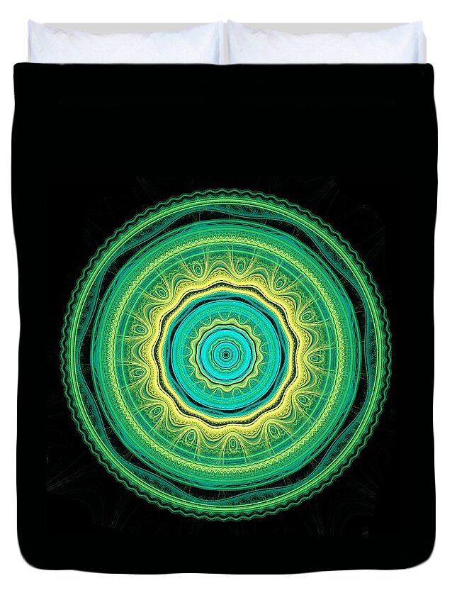 Mandala Duvet Cover featuring the digital art Green mandala by Martin Capek