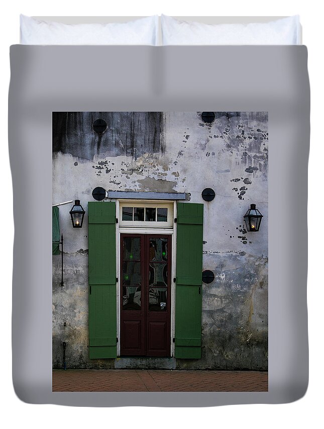 Green Duvet Cover featuring the photograph Green on Stucco by Jeff Kurtz