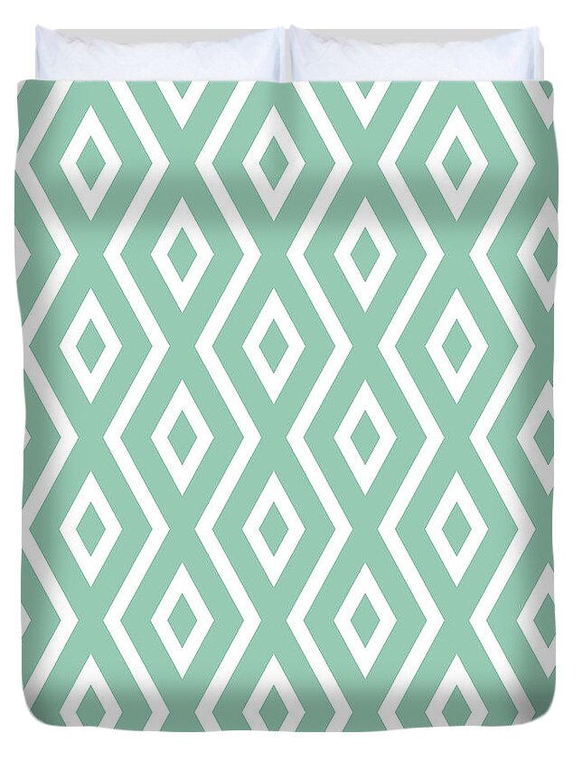 Green Pattern Duvet Cover featuring the mixed media Green Diamond Pattern by Christina Rollo