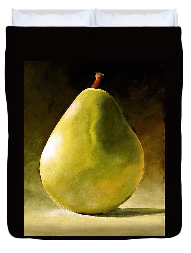 Green Duvet Cover featuring the painting Green Pear by Toni Grote