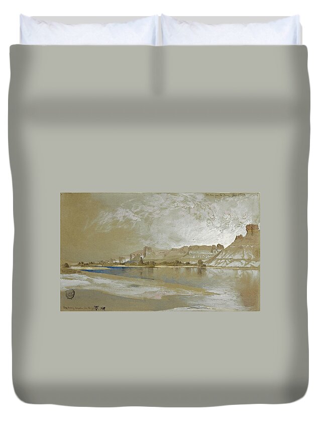 Thomas Moran Duvet Cover featuring the drawing Green River from the Ferry, Wyoming Territory, September 11, 1889 by Thomas Moran
