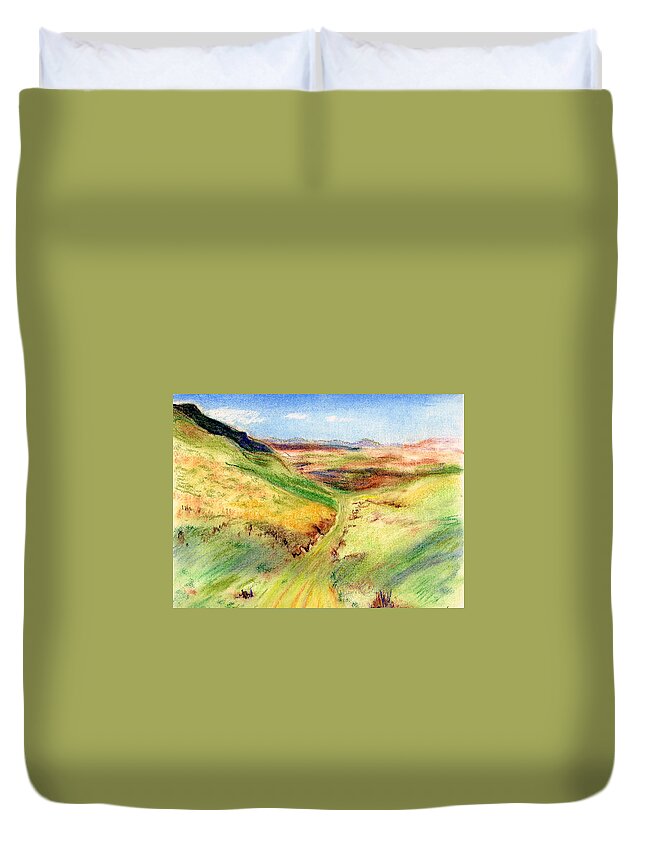  Duvet Cover featuring the painting Green Road by Kathleen Barnes