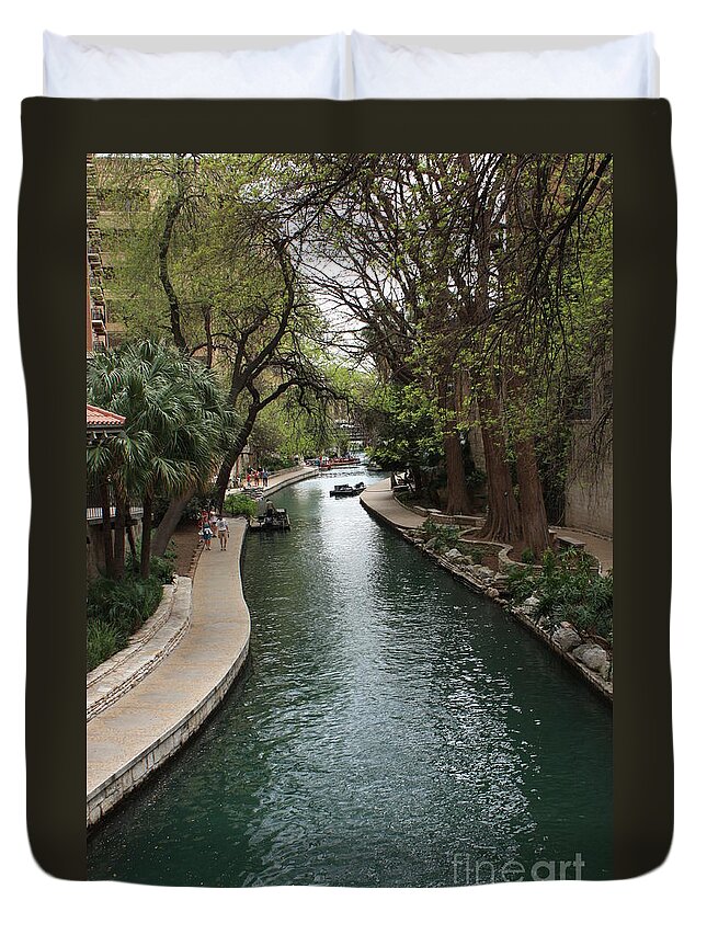 San Antonio Duvet Cover featuring the photograph Green San Antonio River by Carol Groenen
