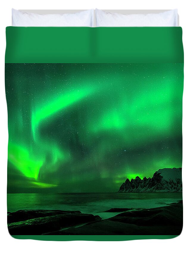 Norway Duvet Cover featuring the photograph Green Skies at Night by Alex Lapidus