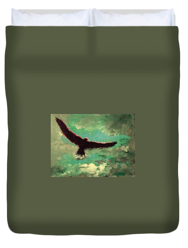 Eagle Duvet Cover featuring the painting Green Sky by Enrico Garff